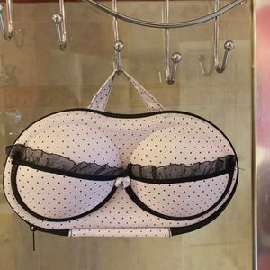 Purple bra purse with polka dots